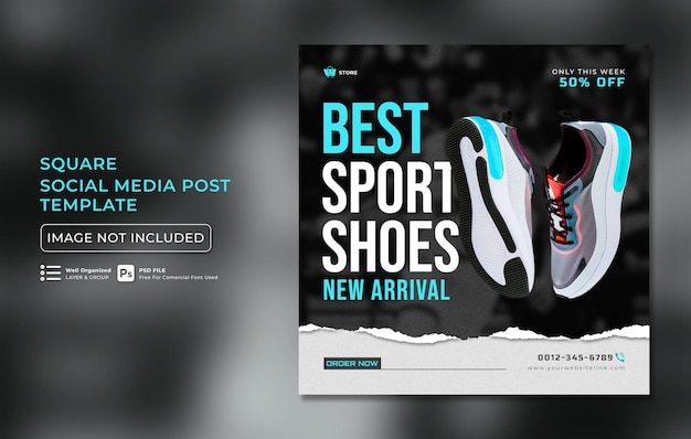 Sport shoes sale for square social media post template