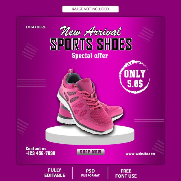 Sport shoes social media post and template