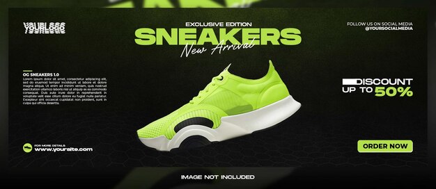 PSD sport sneakers running shoes sale for social media facebook cover page web banner