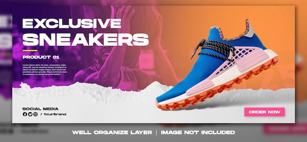 PSD Продажа спортивных кроссовок и обуви для шаблона веб-баннера facebook в социальных сетях