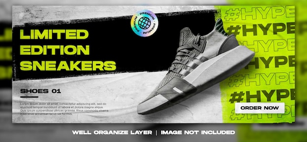 Vendita di scarpe da ginnastica sportive per post sui social media instagram e modello di banner web di facebook