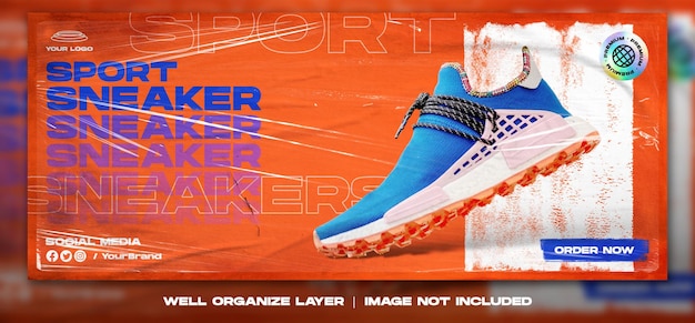 Sport sneakers shoes sale for social media instagram post and facebook web banner template