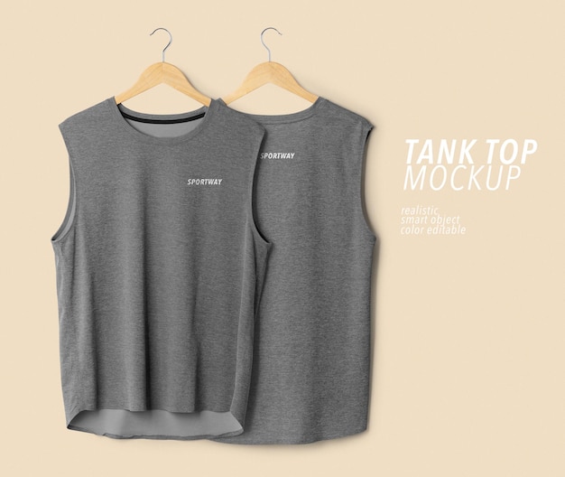 PSD sport tank top mockup hanging front and back view psd template