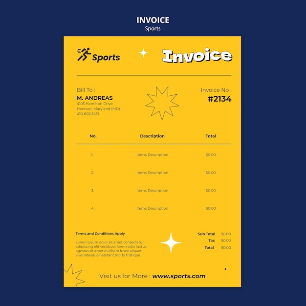 PSD sport training invoice template