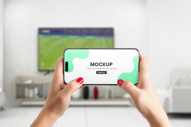 sport watching game phone mockup in horizontal position