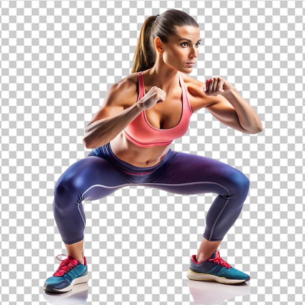 スポーツの女性が透明な背景でストレッチしている