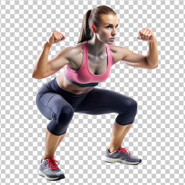 スポーツの女性が透明な背景でストレッチしている