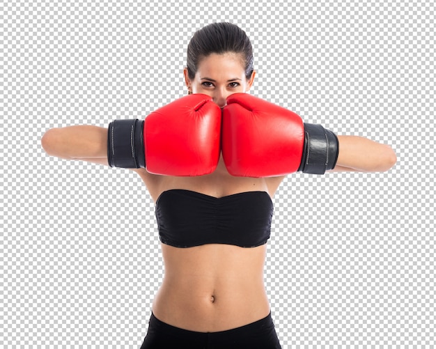 PSD sport woman with boxing gloves