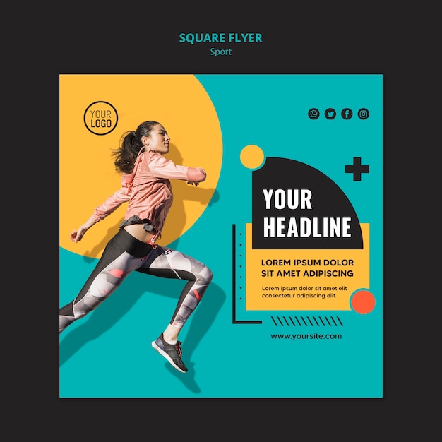 Sportieve vrouw met vierkante sjabloon folder