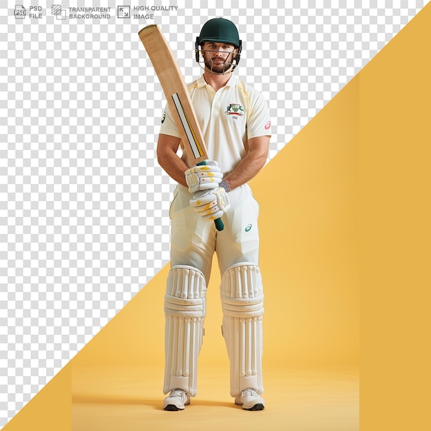 Sportman met knuppel australische cricketspeler portret op doorzichtige achtergrond