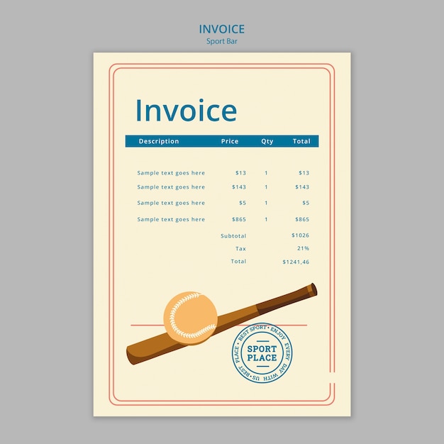 PSD sports bar invoice template