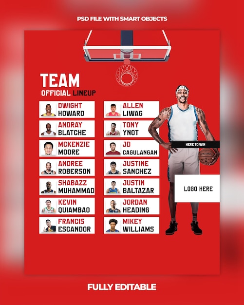 PSD sports basketball psd template media społecznościowe sporty po meczu dzień wynik końcowy zawodnik podpisanie listy