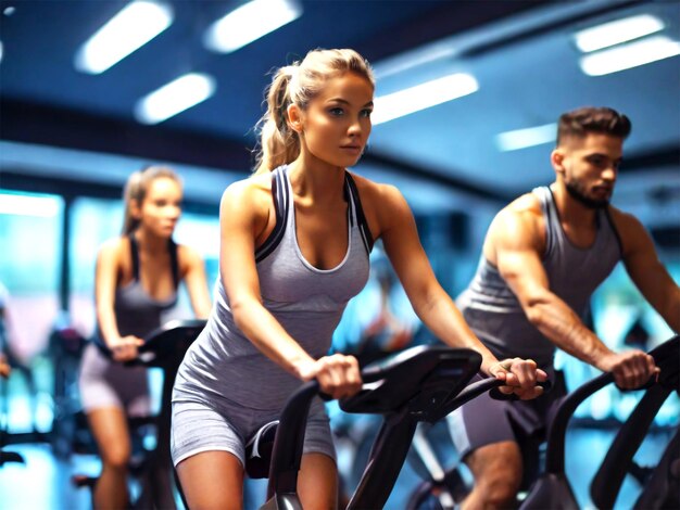 Sports blonde woman in a sportswear training in a gym