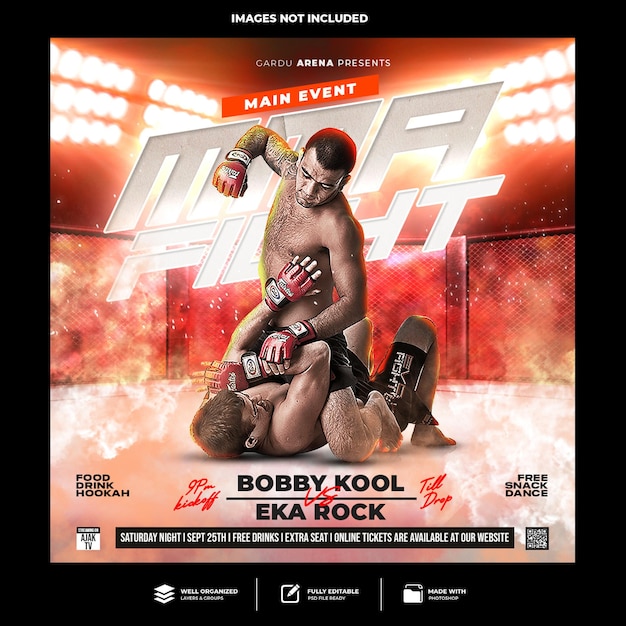 PSD sports boxing mma flyer social media post and web banner template