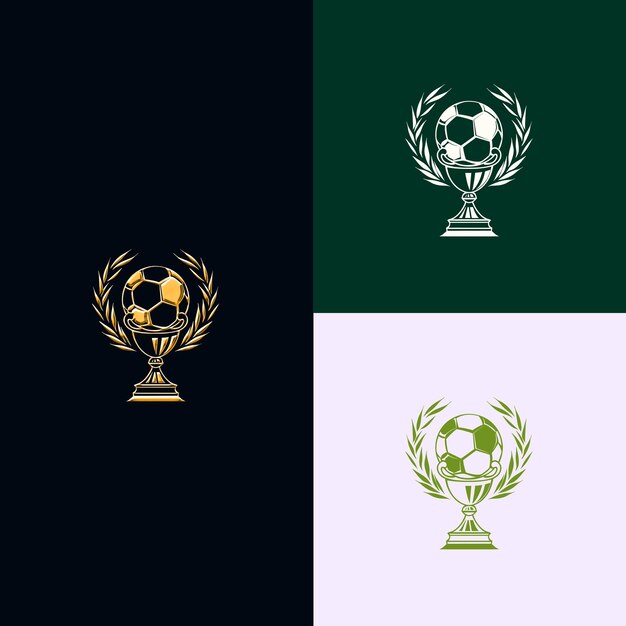 PSD logo del trofeo sports award con una palla da calcio e un laure design vettoriale creativo e unico
