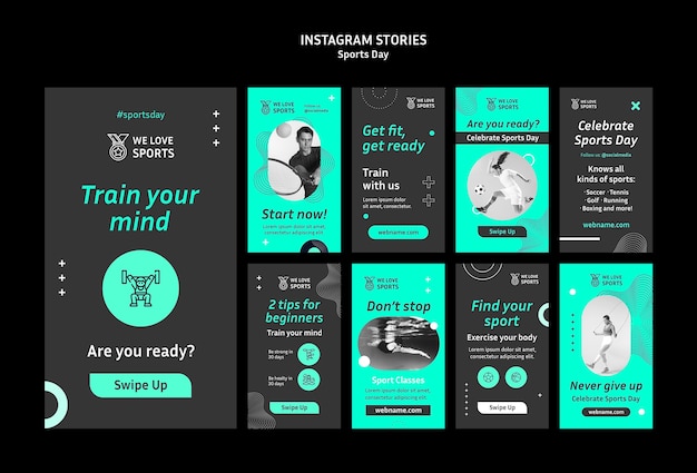 PSD raccolta di storie di instagram sportive in stile astratto