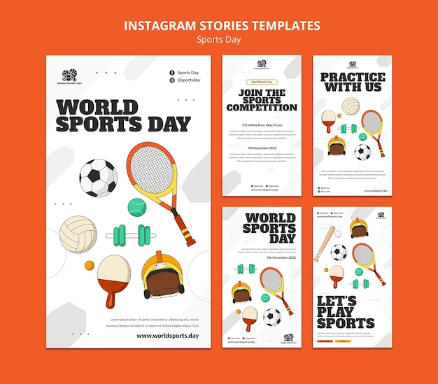 PSD raccolta di storie di instagram sportive con elementi