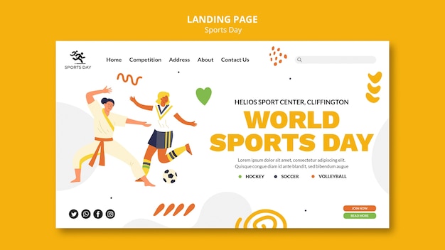 PSD sports landing page template with people playing sports