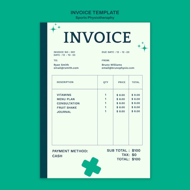 PSD sports physiotherapy invoice template