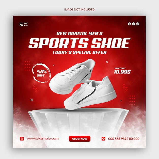 PSD design del modello di post sui social media per scarpe sportive