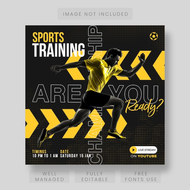 PSD sports training poster and banner design template for instagram