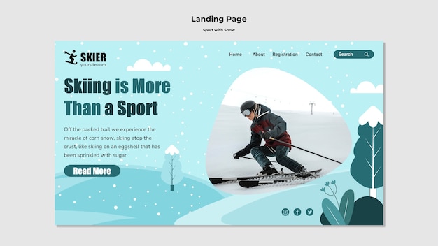 PSD sport con design della pagina di destinazione della neve modello