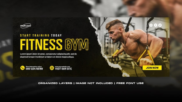 PSD sportschool fitness flyer horizontale banner social media post facebook voorbladsjabloon voor spandoek