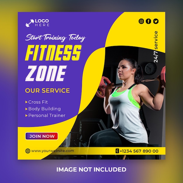 Sportschool fitness social media postsjabloon Psd