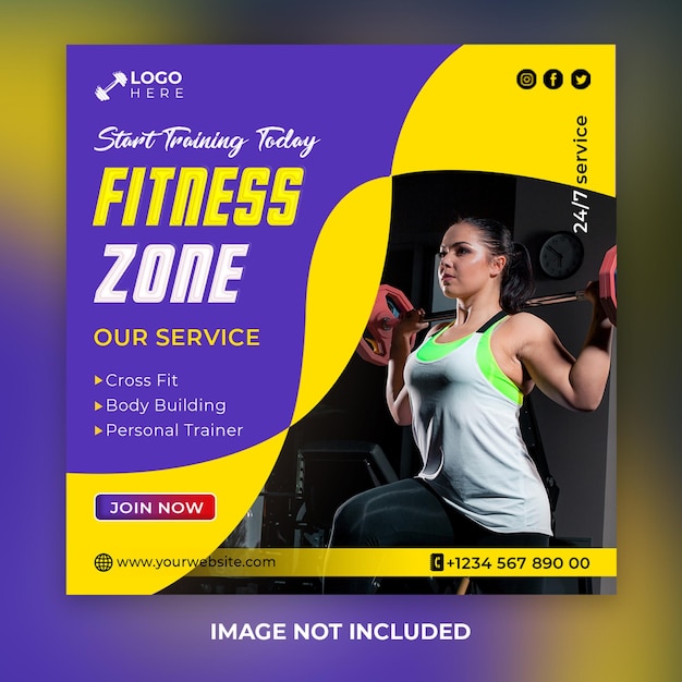 Sportschool fitness social media postsjabloon psd