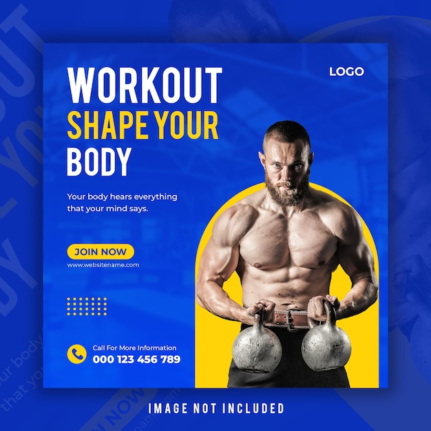 Sportschool social media post, fitness post, training, gym posterontwerp premium psd