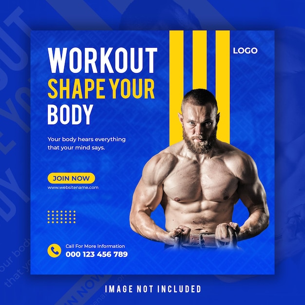 Sportschool social media post, fitness post, training, gym posterontwerp premium psd