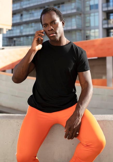 sportswear black tshirt mockup psd with orange pants cool men39s fashion