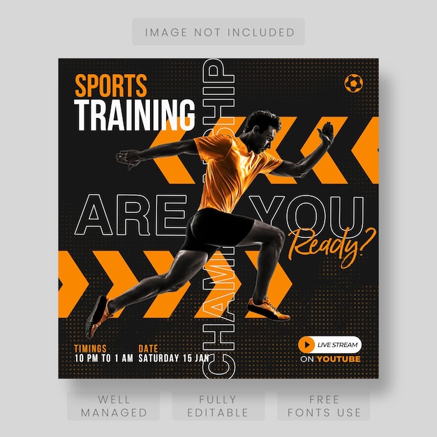 PSD sporttraining poster en banner ontwerpsjabloon voor sociale media