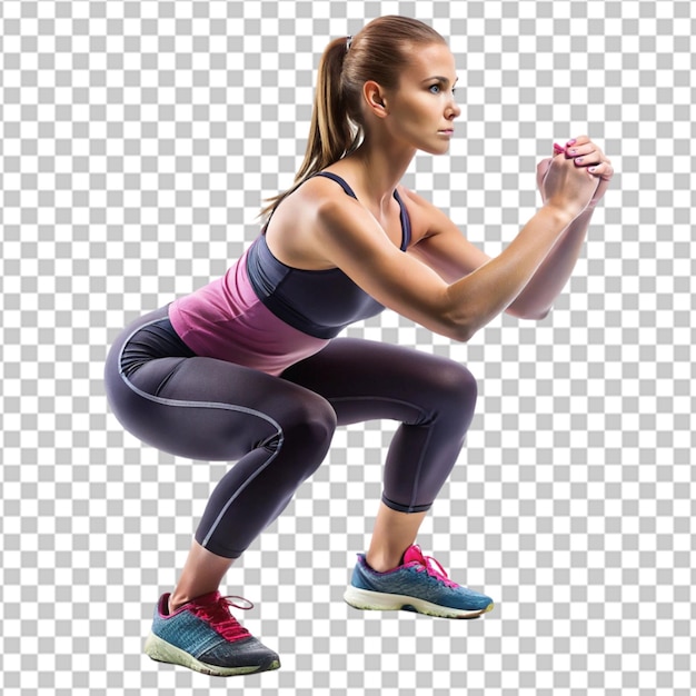 Sportvrouw die zich strekt op een doorzichtige achtergrond