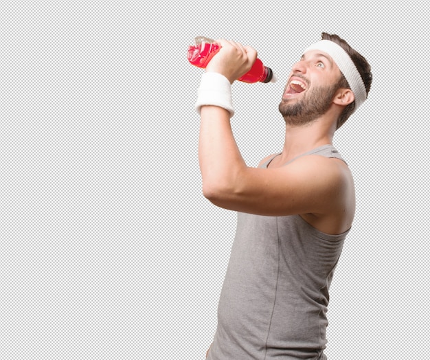 sporty man with bottle