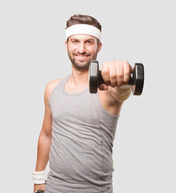 PSD sporty man with dumbbell