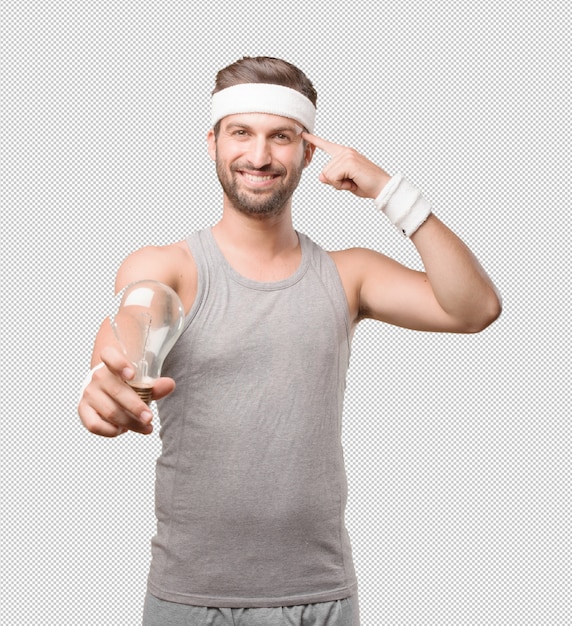 Sporty man with light bulb