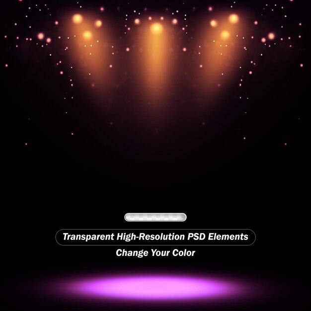 PSD spotlight with shiny light and particles glow backdrop design of spotlight and stage