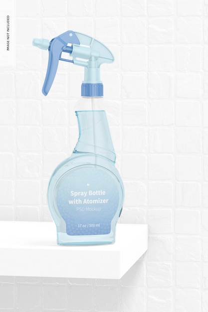 Spray Bottle with Atomizer Mockup, Perspective