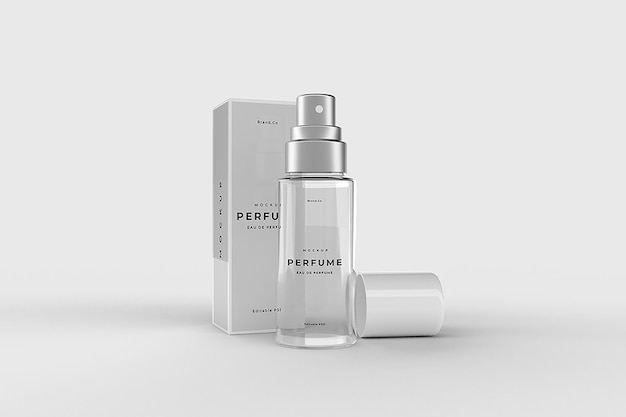 Spray glazen fles met doos mockup