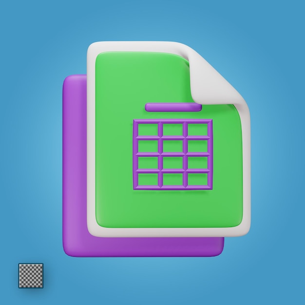 PSD spreadsheet 3d render cute icon illustration folder file format