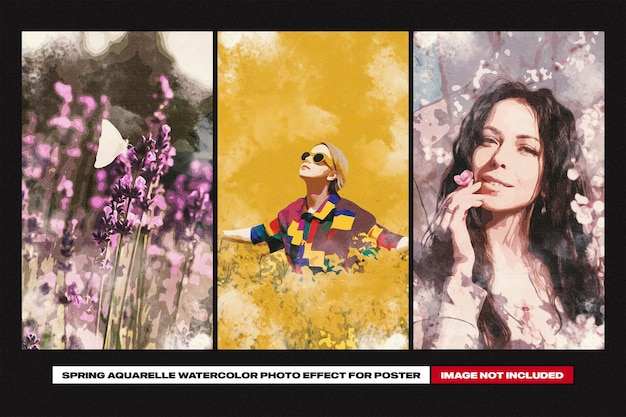 PSD spring aquarelle watercolor photo effect for poster