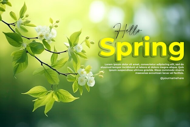 PSD spring background green green tree on a blurred background super realism realistic 8k resolution h