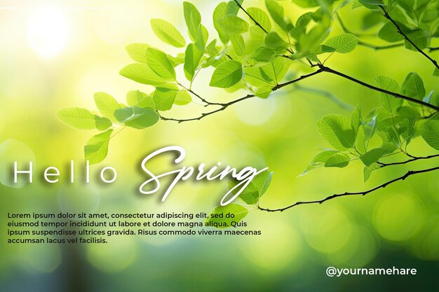 PSD spring background green green tree on a blurred background super realism realistic 8k resolution h