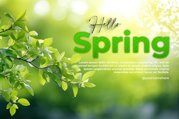 PSD spring background green green tree on a blurred background super realism realistic 8k resolution h