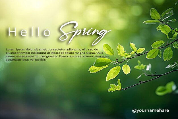 PSD spring background green green tree on a blurred background super realism realistic 8k resolution h