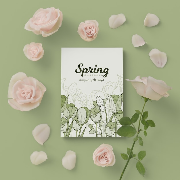 Spring card with 3d blossom floral frame