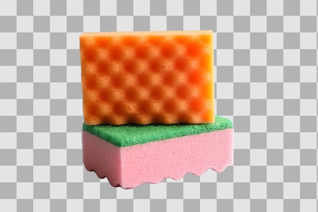 spring cleaning colorful sponges isolated on white background close up png