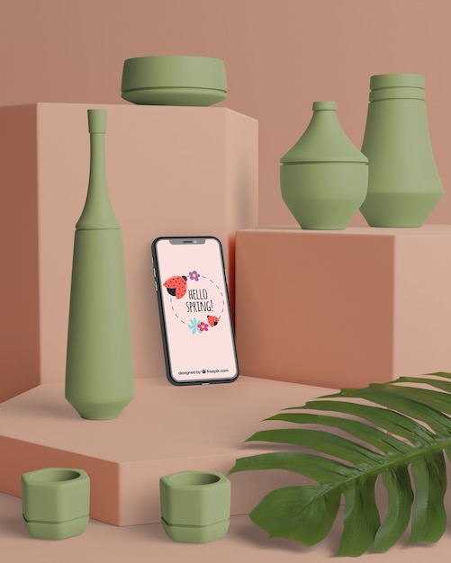 PSD decorazioni primaverili in 3d con mock-up