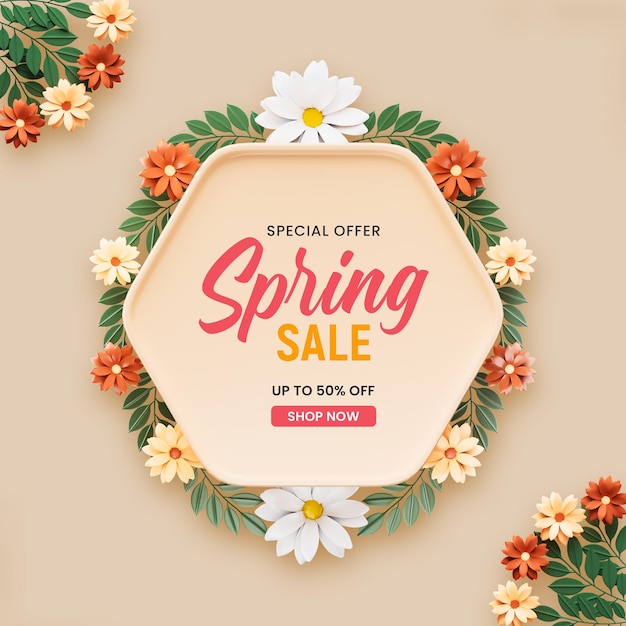 spring festival floral frame 3d post template